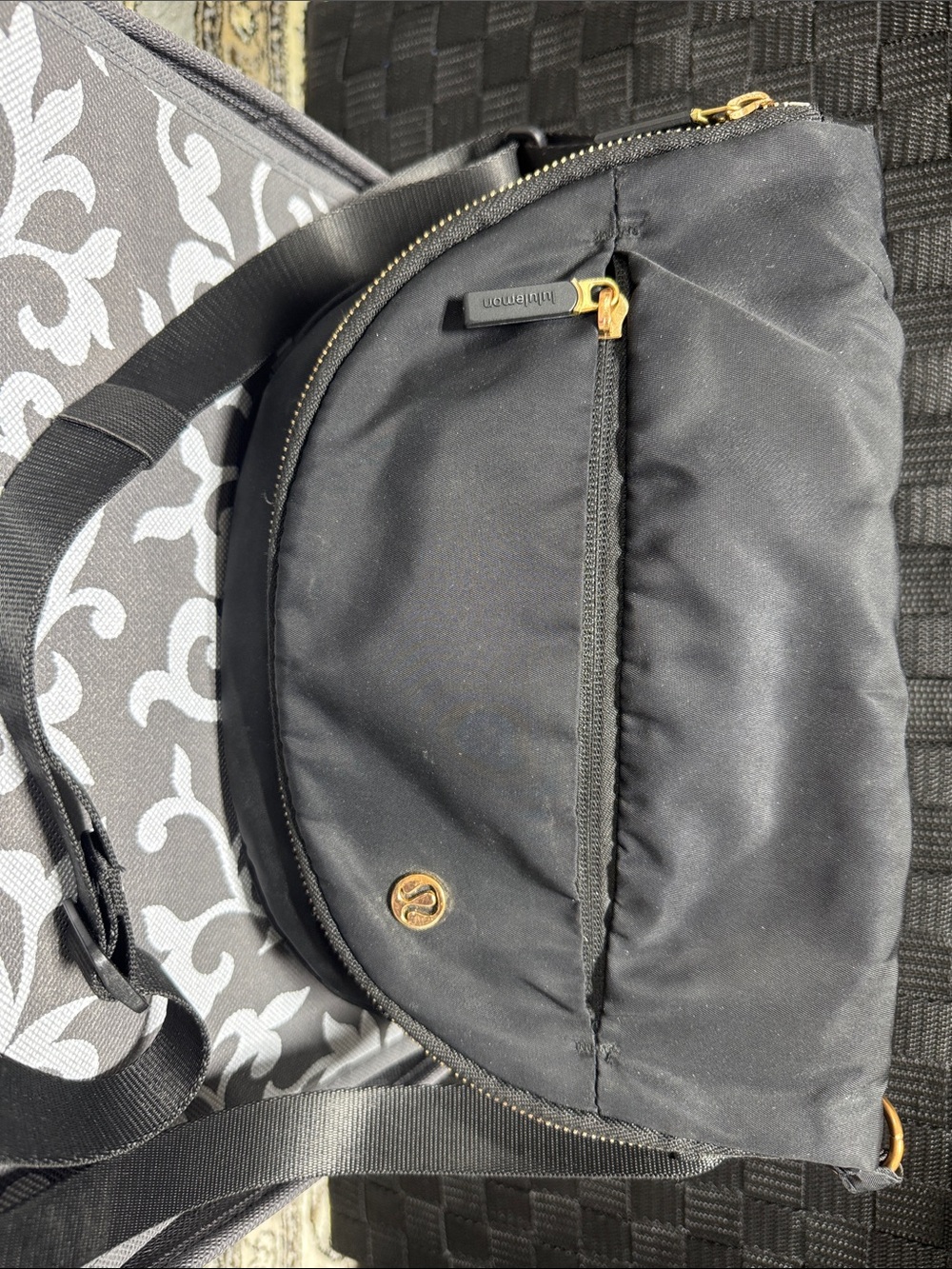 lululemon athletica Black Belt Bag with Gold Accents